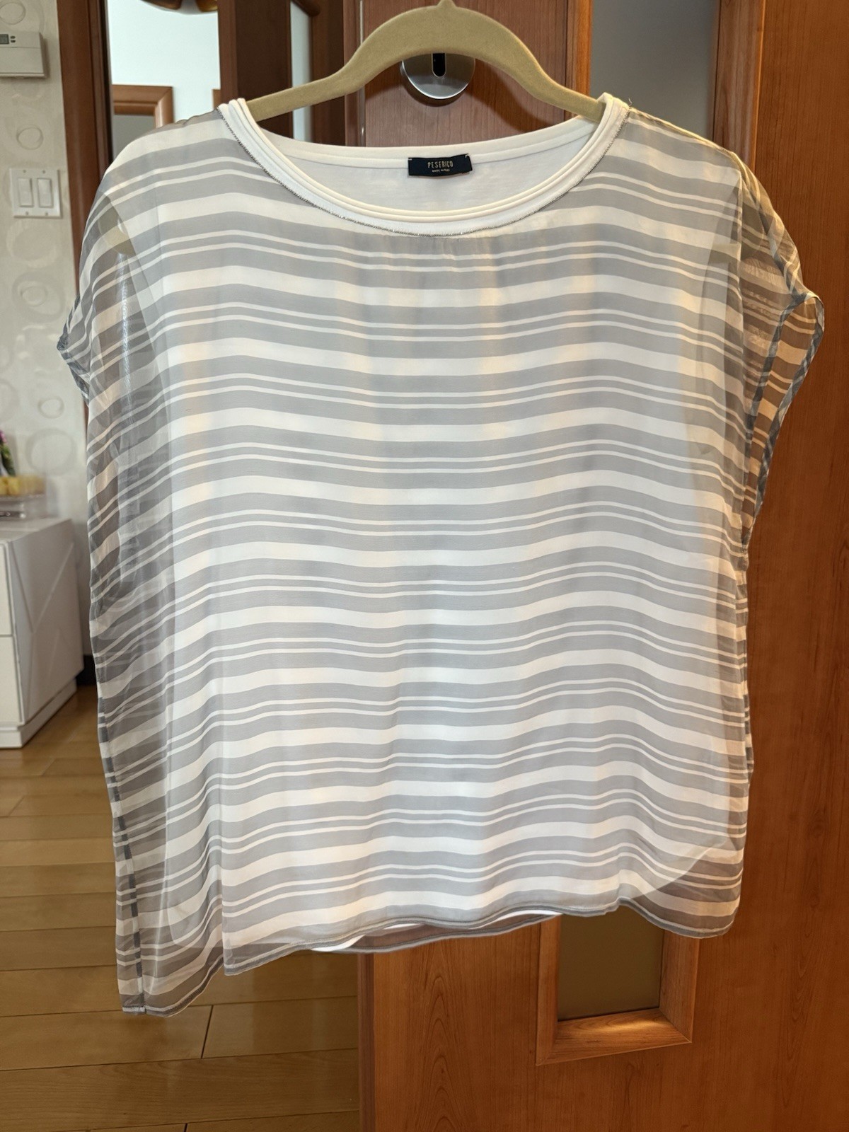 Peserico White Gray Stripe Sleeveless Top Blouse IT 46 Large