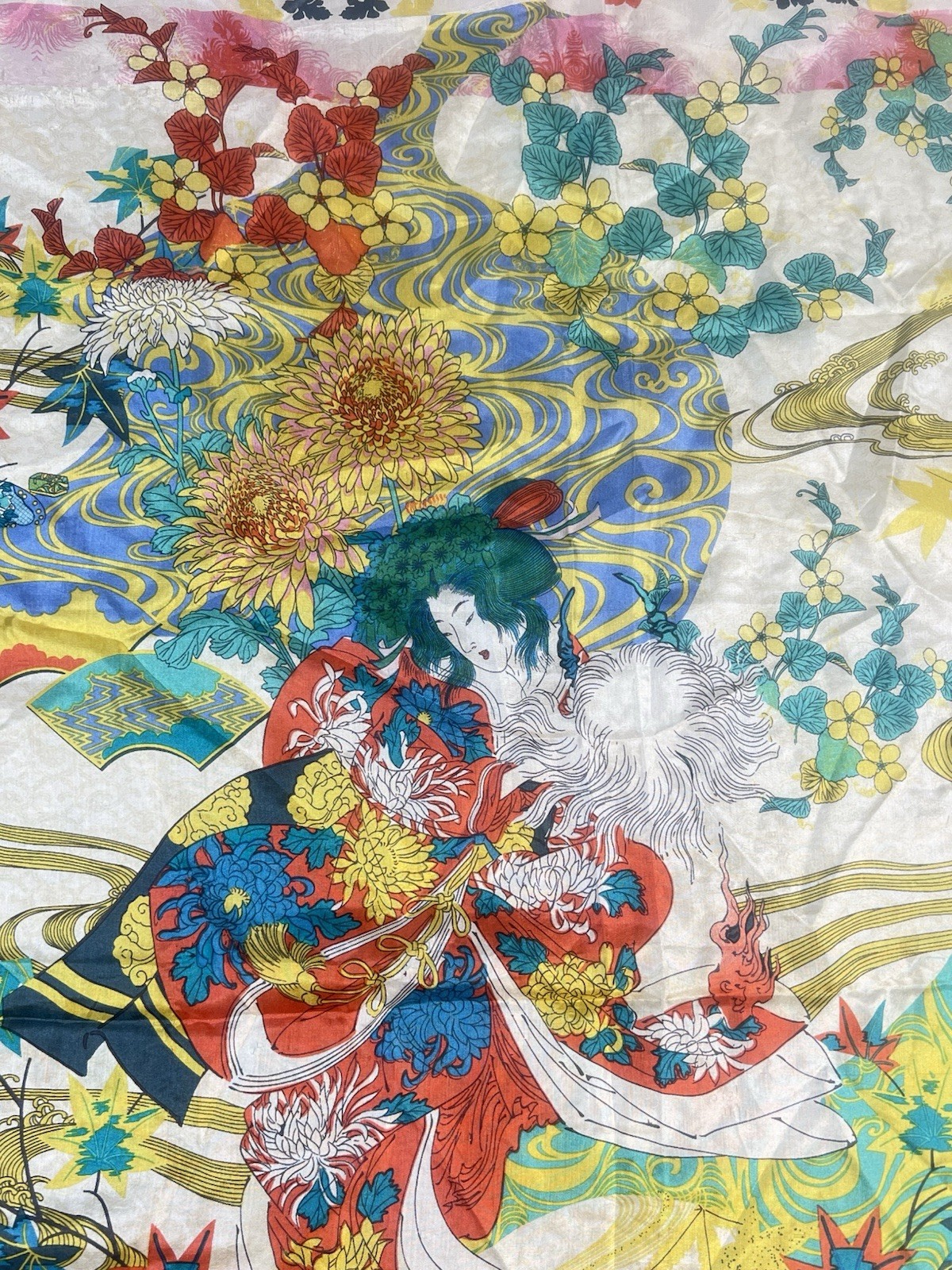Beautiful Johnny Was Square Silk 43” Scarf Or Wrap Tassels Geisha Asian Oriental