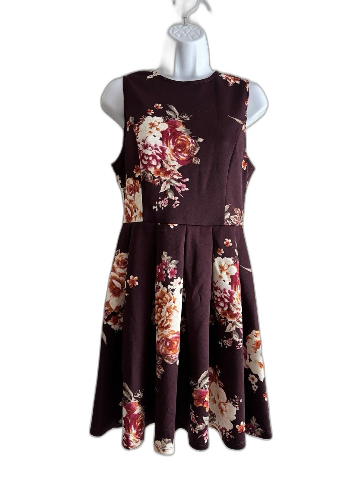 Altar’d State Plum Floral Pleated Fit & Flare Dress Large Boho Romantic