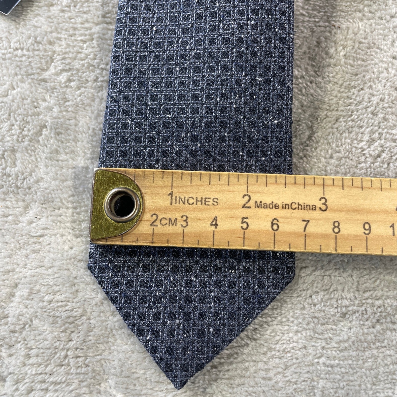 Murano Slim Tie Necktie Navy Blue Geometric Grid Woven 100% Silk Career Office