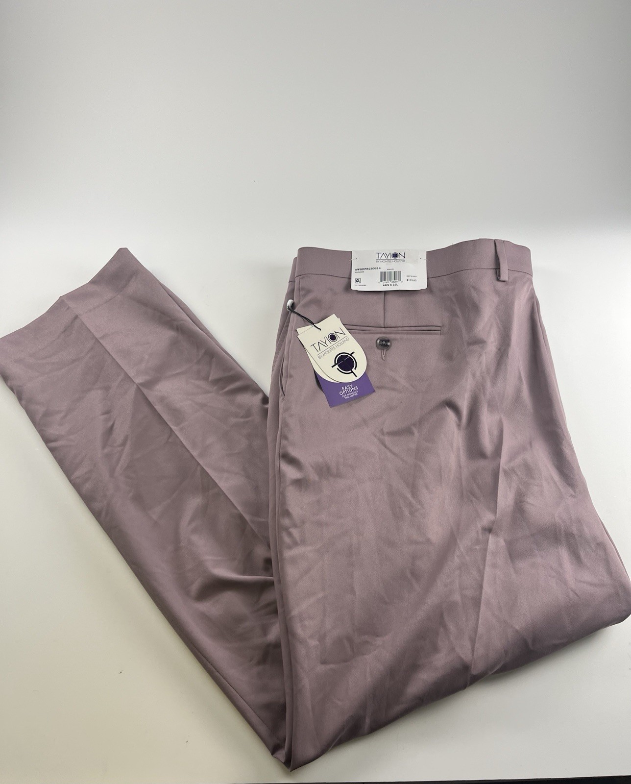 $135 NEW Tayion Mens 44Wx32L Mauve Classic Fit Dress Pants Solid Stretch