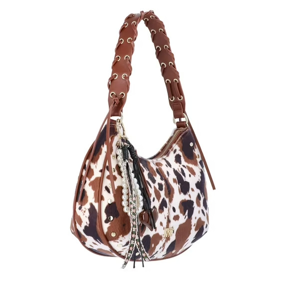 Madden NYC Women’s Half Moon Stud Shoulder Bag, Cow Print