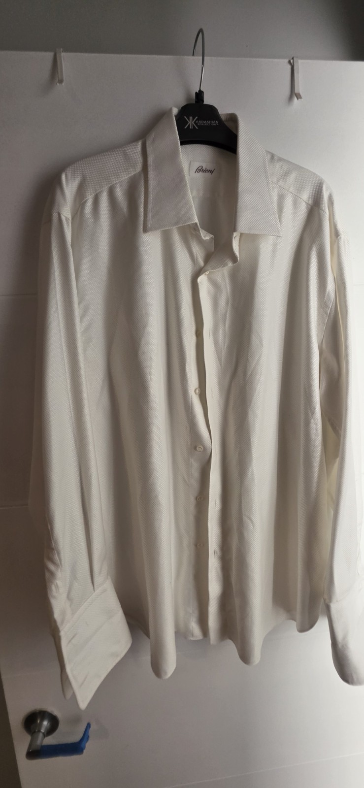 Brioni Men’s White Textured Dress Shirt Size 17 Made in Italy Luxury Cotton