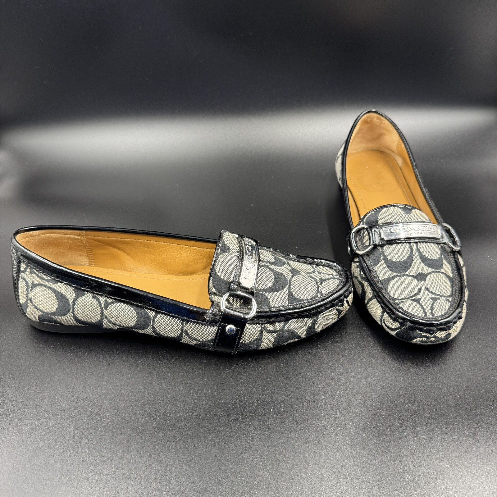 Coach Felisha A2134 Signature C Black Gray Moc Driving Loafer Size US 6 B