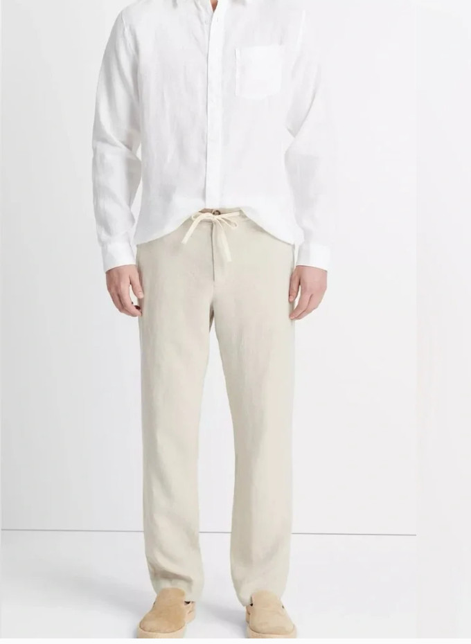 Vince Men’s Hemp Drawstring Pant Size L in Pumice Rock New Without Tag