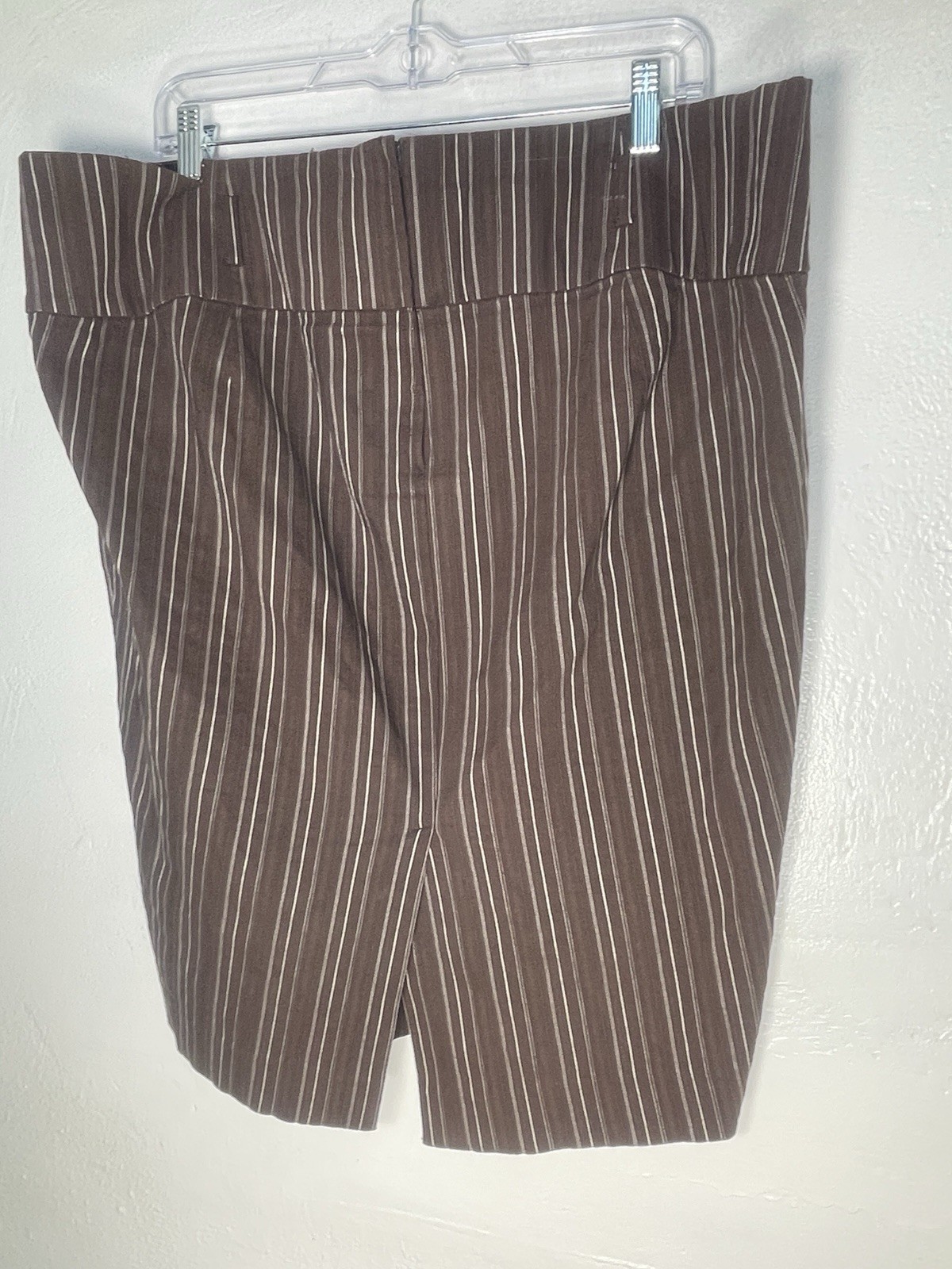 Sole Brown Pinstripe Midi Skirt womens 14 Career Office Stretch Side Slip Y2K