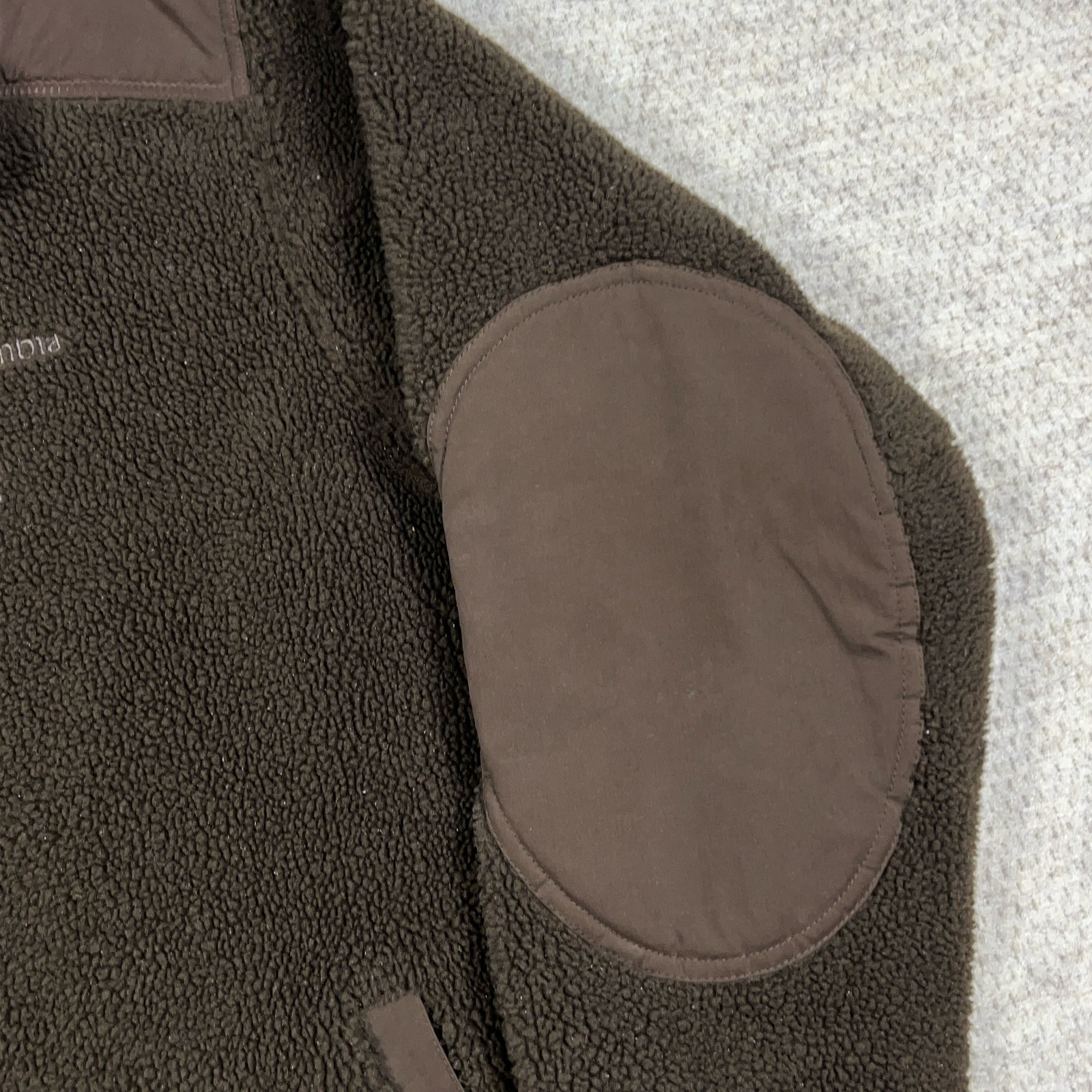 Vintage Columbia Jacket Men Large Dark Brown Sherpa Fleece Elbow Pads Teddy
