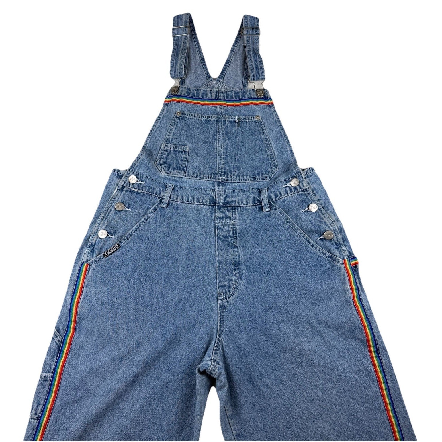VTG 90’s Retro Vasco Jeans USA Women’s Rainbow Carpenter Overalls Sz M PRIDE