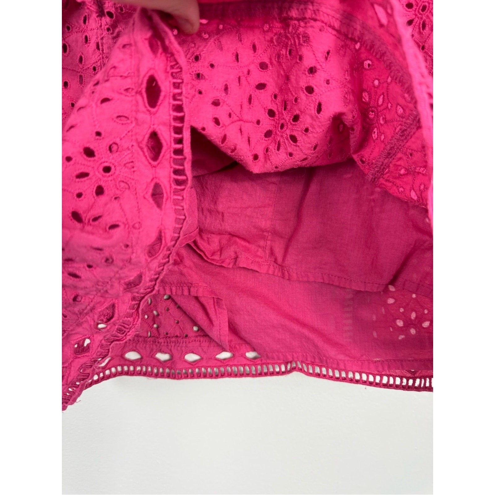 Anthropologie Maeve Eyelet Blouse Womens 4 Pink Ruffle Sleeeveless Top Preppy