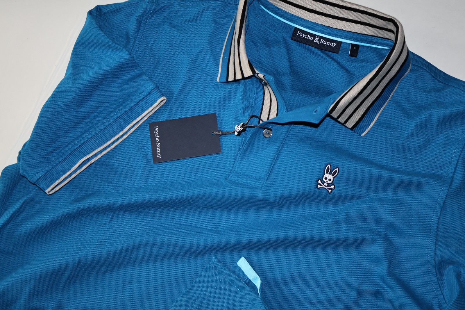 Psycho Bunny Pique Polo Shirt Walter Mykonos Blue SS New Size 7 Extra Large XL