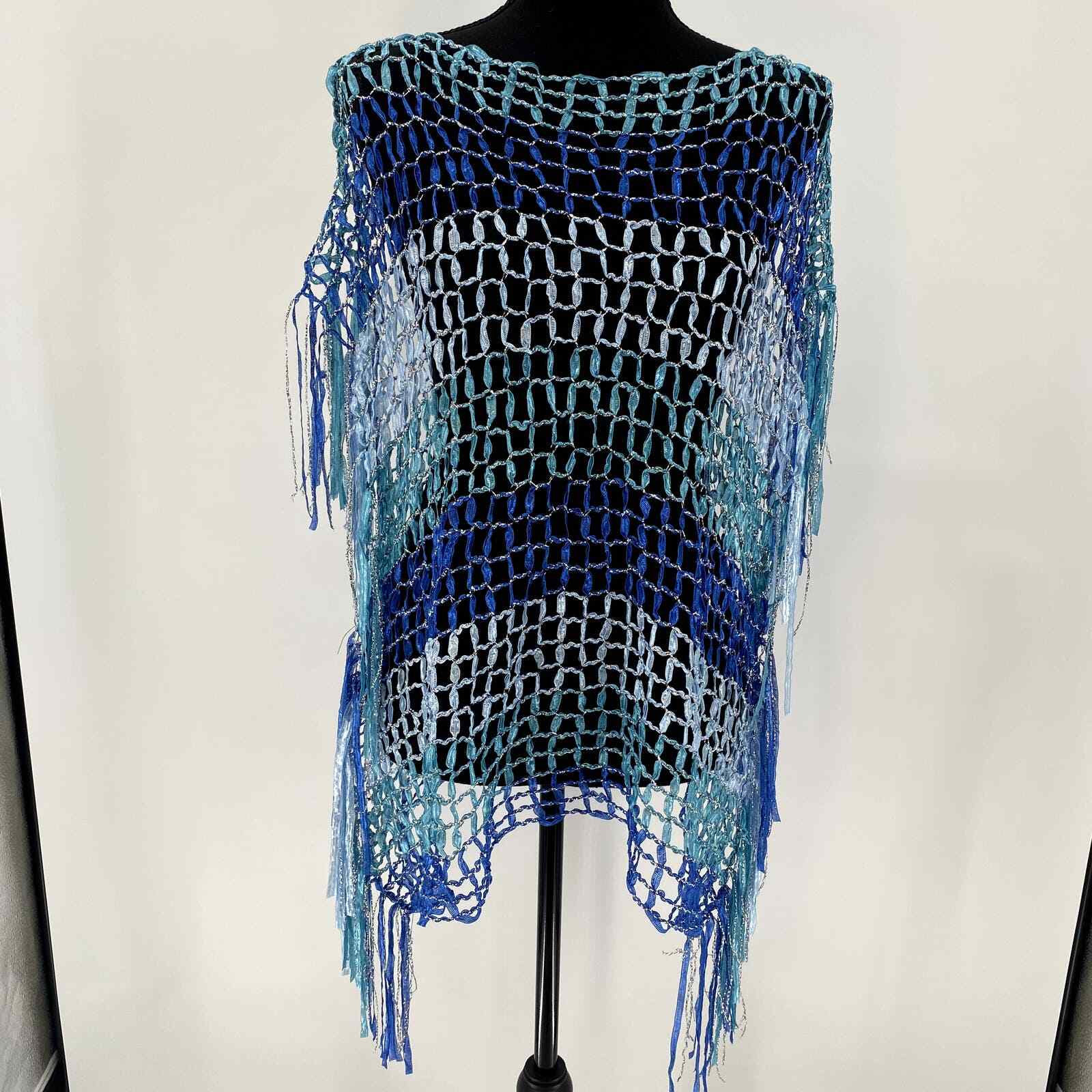 Colorful Blue, Green, Teal and Silver Crochet Overlay Top – One Size Fits Most