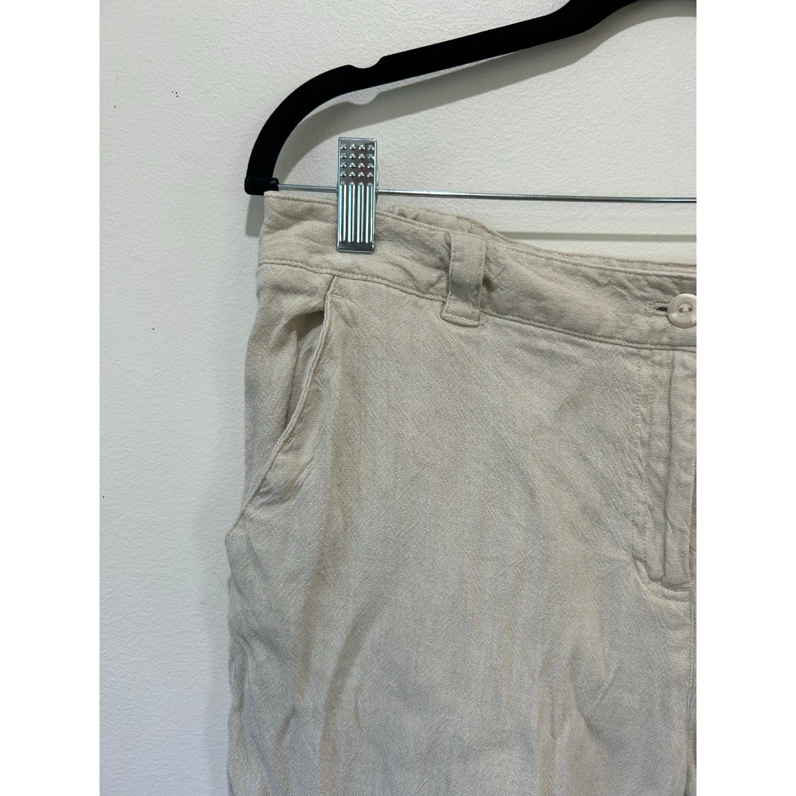 J. Jill Linen blend Pants size 12 cream wide leg zipper button closure pockets