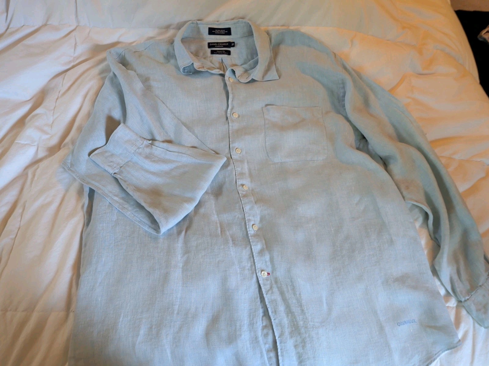 Daniel Cremieux Shirt Men’s X Large Blue 100% Linen Italian Classic Fit Pocket