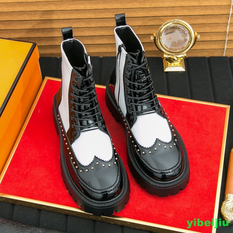 New Men’s High Top Platform Studded Ankle Boots Wing Tip Brogue Colorblock Shoes