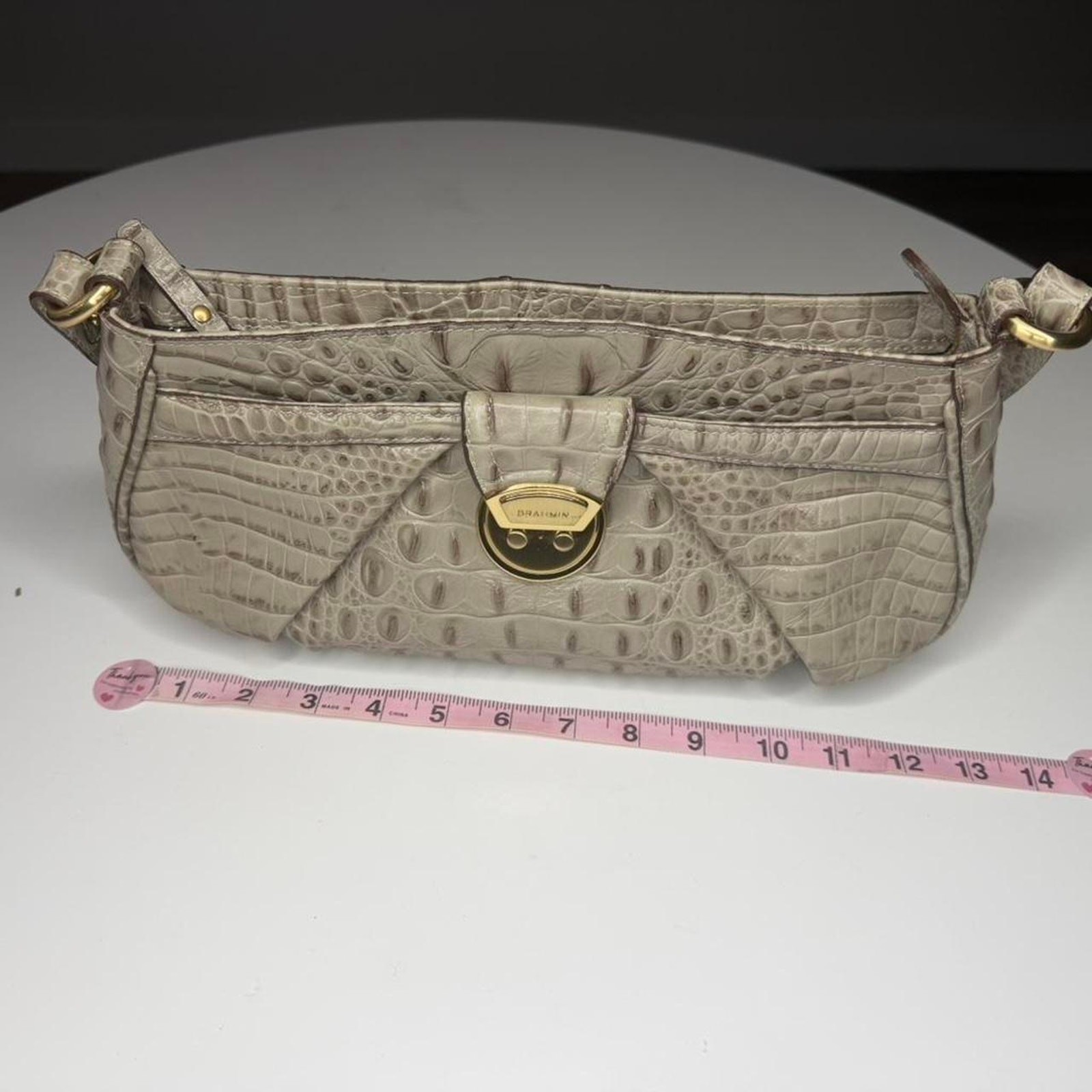 Brahmin Croc Embossed Shoulder Bag – Cream/Vanilla | Dust Bag Included