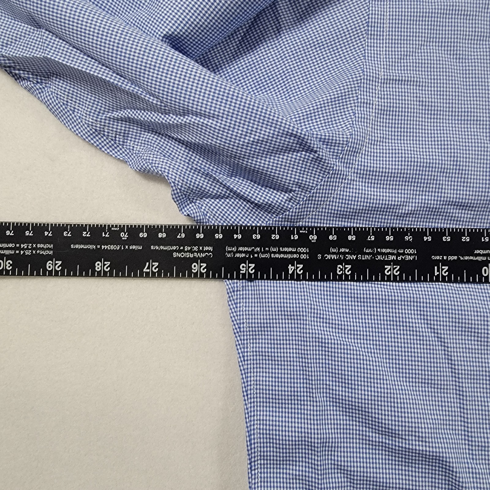 NEW VTG Brooks Brothers Shirt Mens 16.5 3 Blue Micro Check Relaxed Fit Cotton