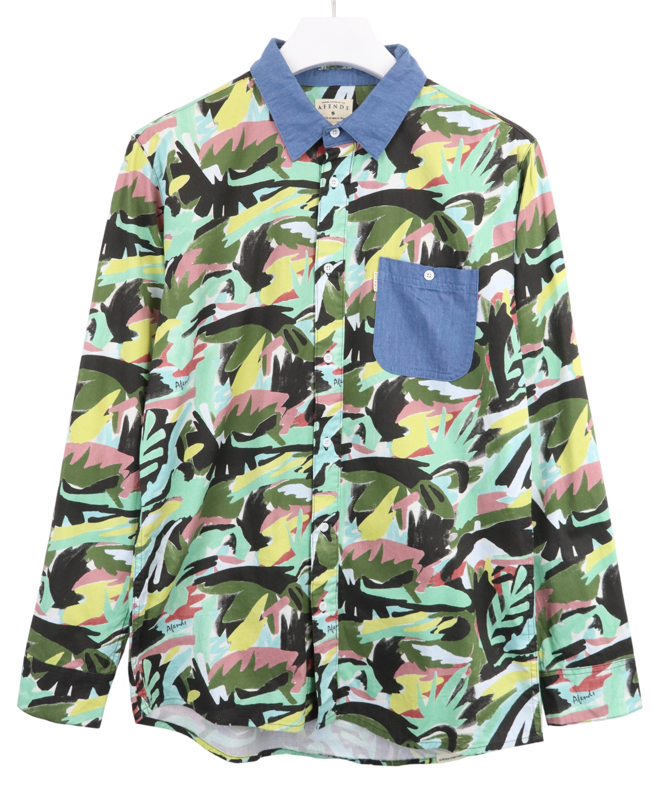 AFENDS Mens Shirt L Abstract Multicoloured Long Sleeve Button Up Logo