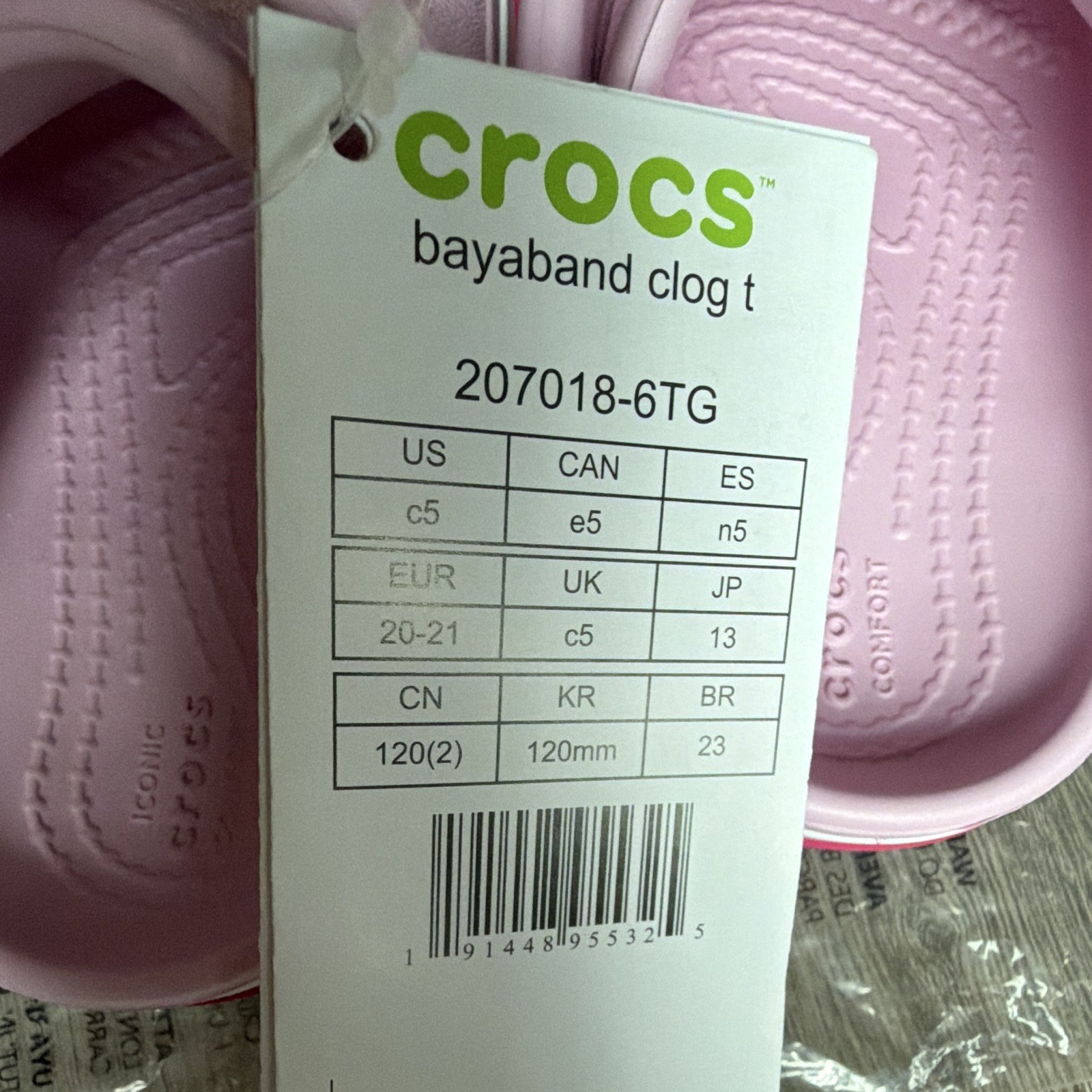Crocs Bayaband Clog Kids Pink Adjustable Strap US 5 EU 20-21 207018-6TG
