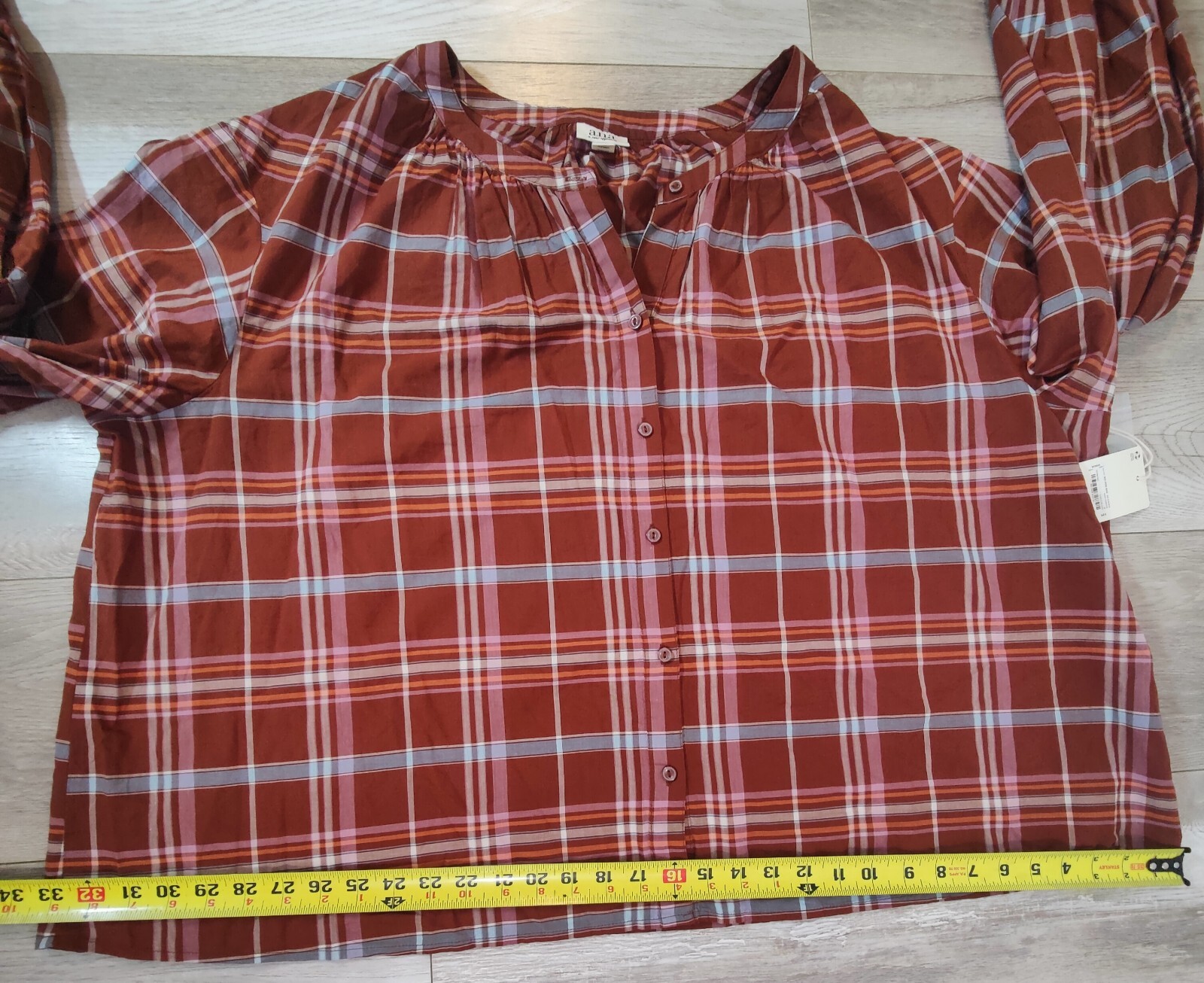 A.N.A Womens 3X Brown Multi Color Front Button Up Plaid Blouse 100%Cotton NWT
