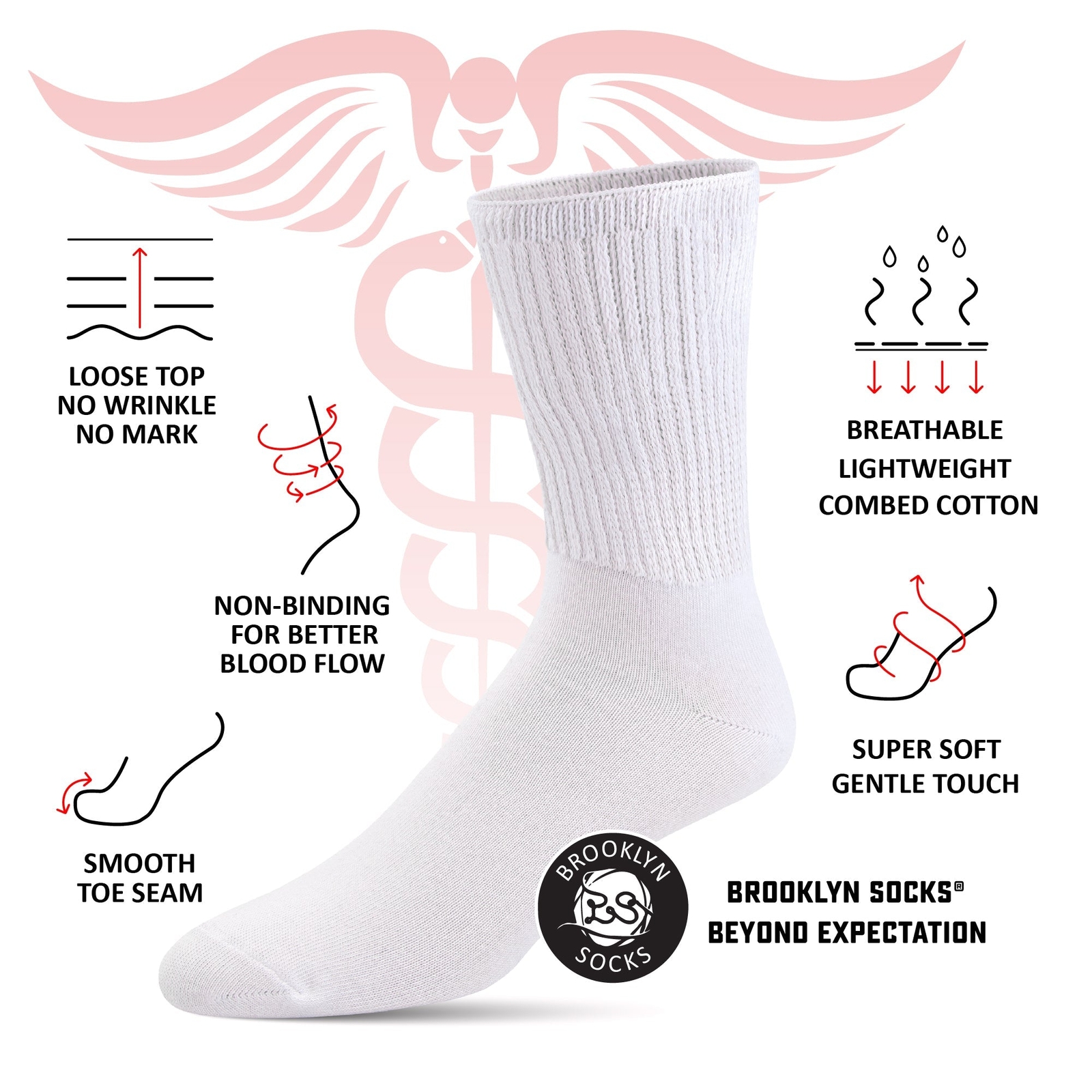 Thin Combed Cotton Diabetic Socks, Loose, Non-Binding Low-Crew Socks (Size 7-11)