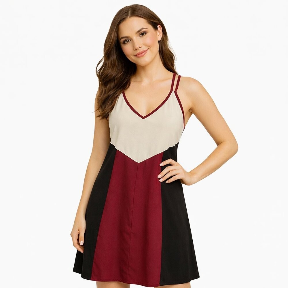 New Jay Godfrey Size 8 All Silk Color Block Dress Deep V-Neck Racerback USA