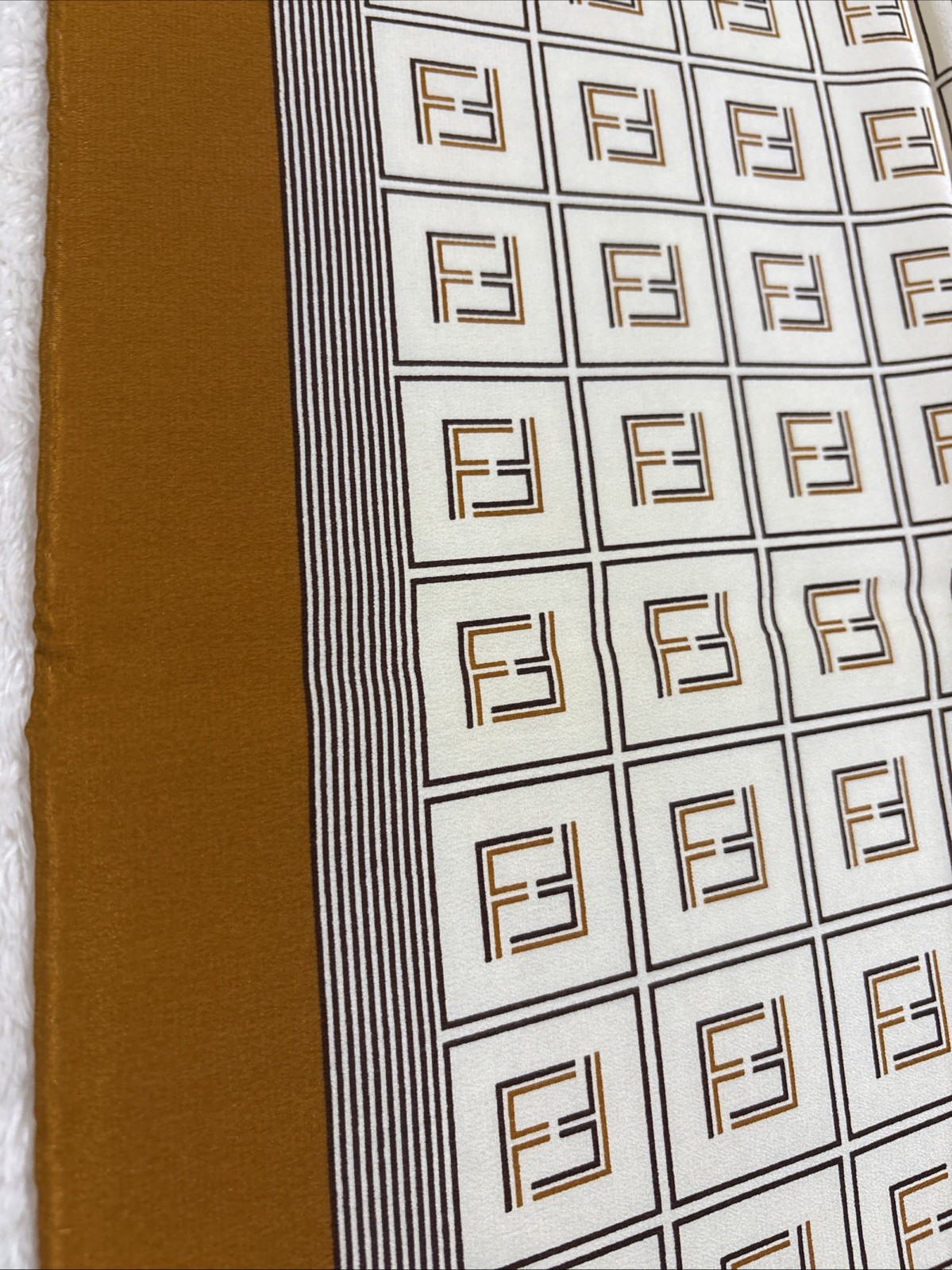 FENDI Silk Scarf 34in FF Monogram Logo Geometric Classic Elegant Italy