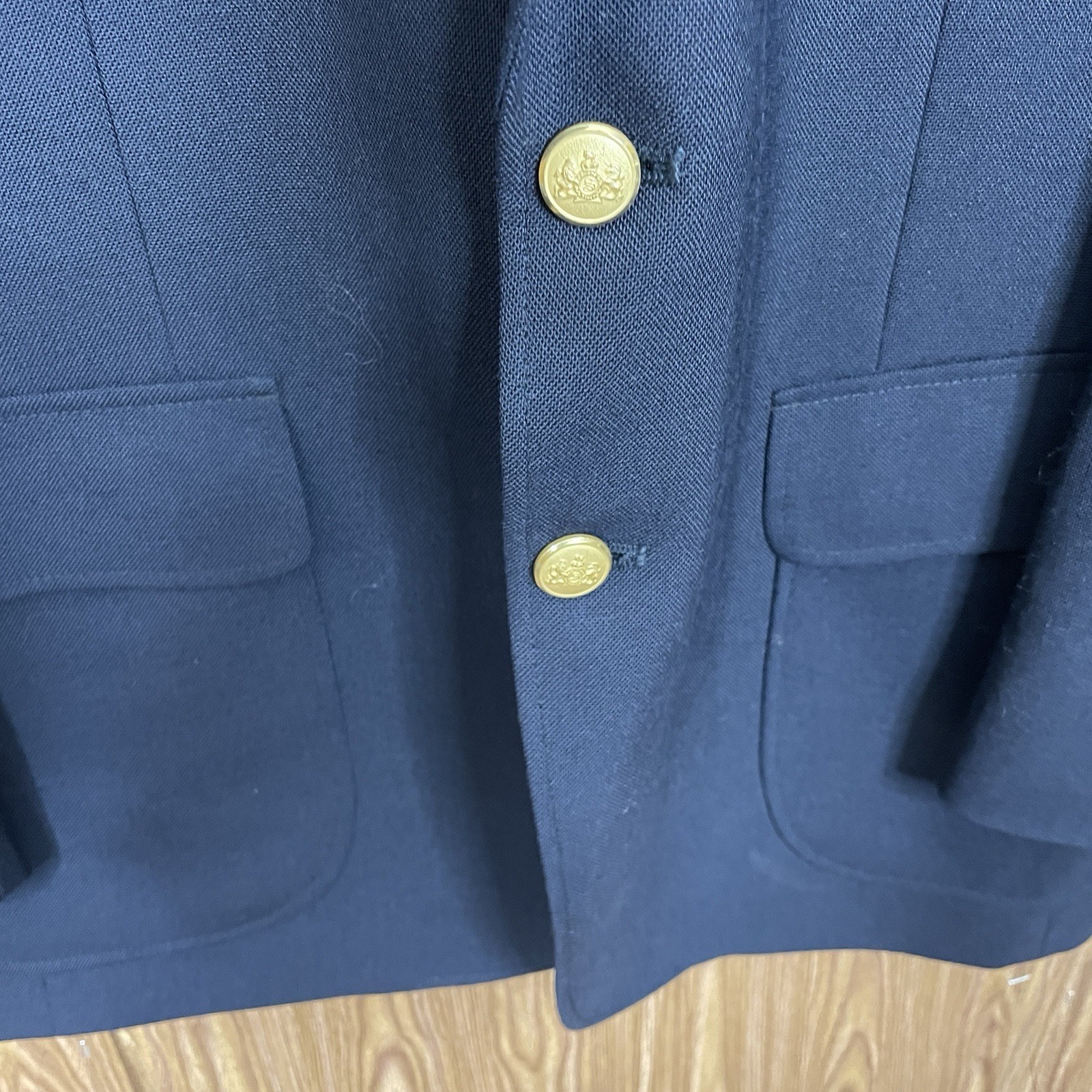 Stafford Blazer Jacket Mens 40R Blue Solid Polyester Worsted Wool Gold Buttons
