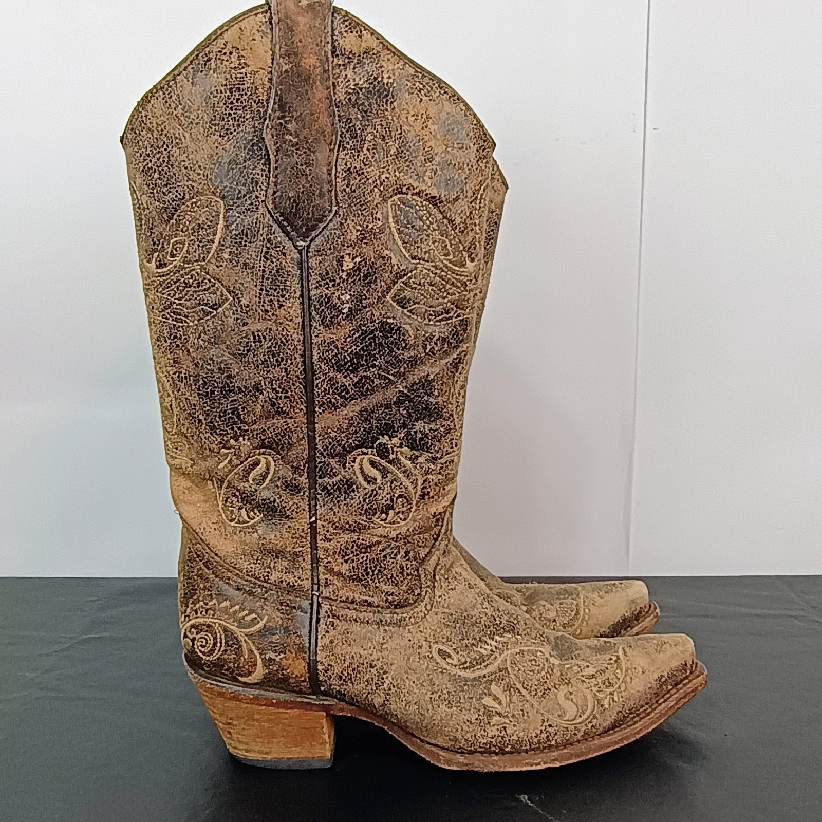 Circle G L-5001 Distressed Embroidered Dragonfly Snip Toe Womens Boots SZ 8