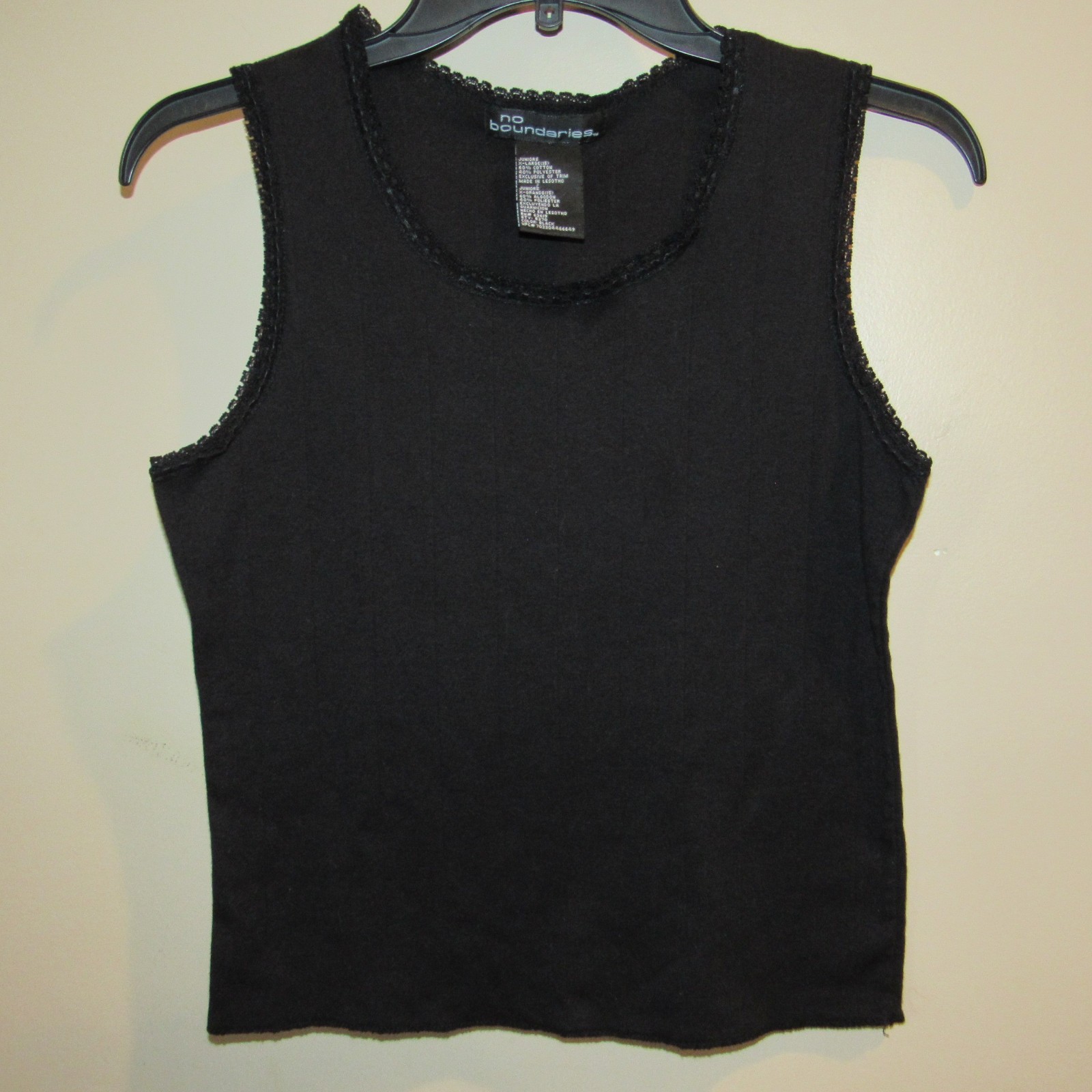 Vtg Y2K No Boundaries Juniors XL Black Lace Trim Crop Baby Tank Top Whimsy Indie