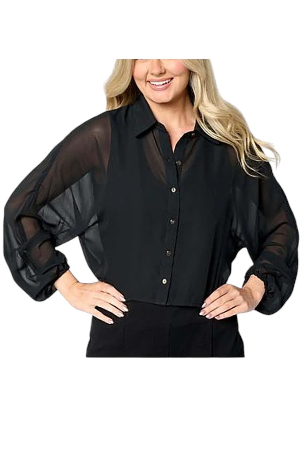 Colleen Lopez Women’s Button Front Dolman-Sleeve Top Black