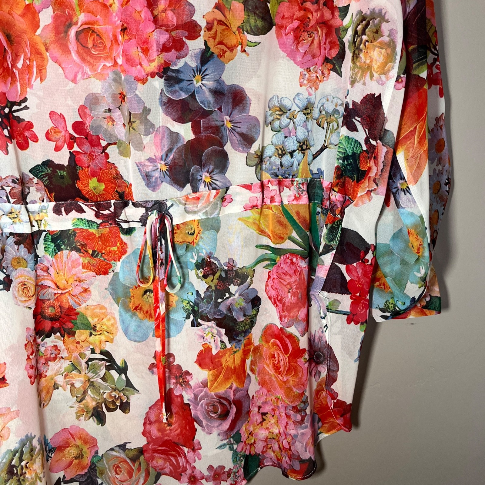 90’s Joseph Ribkoff 3/4 Button Up Sheer Floral Womens Blouse, size 6