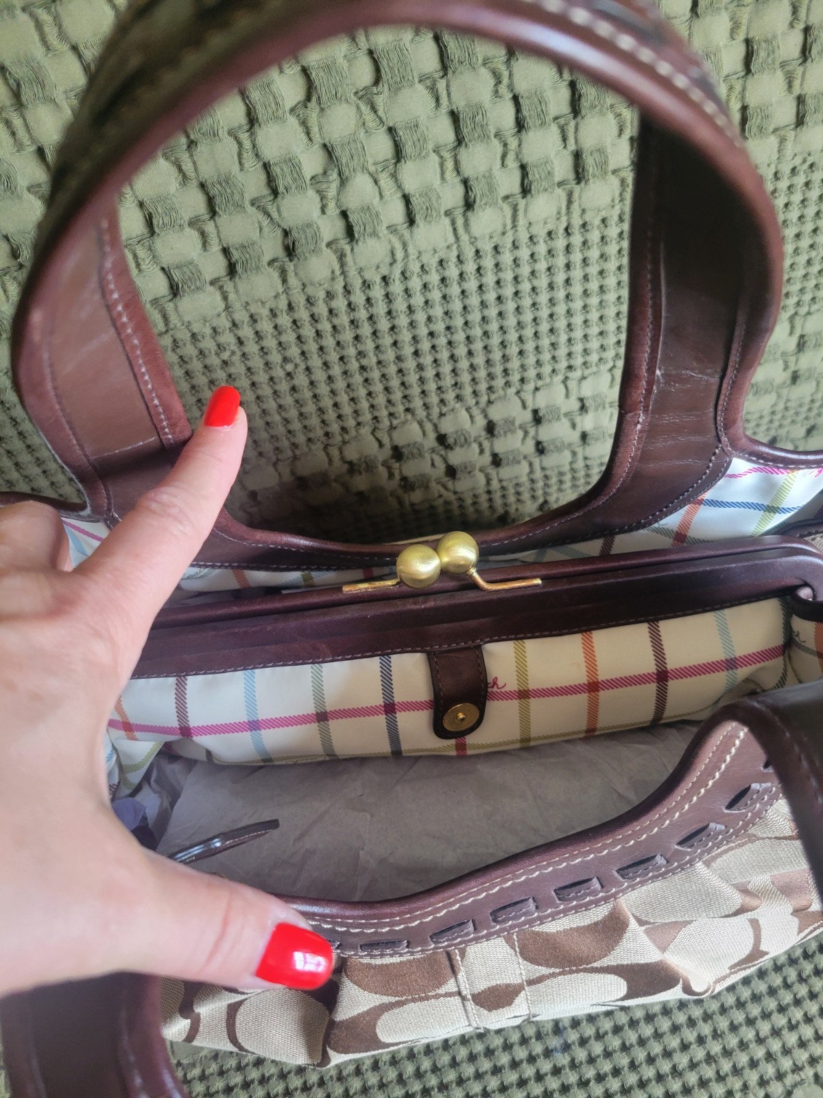 Coach Signature Leather Ergo Hobo Purse Pleated Satchel