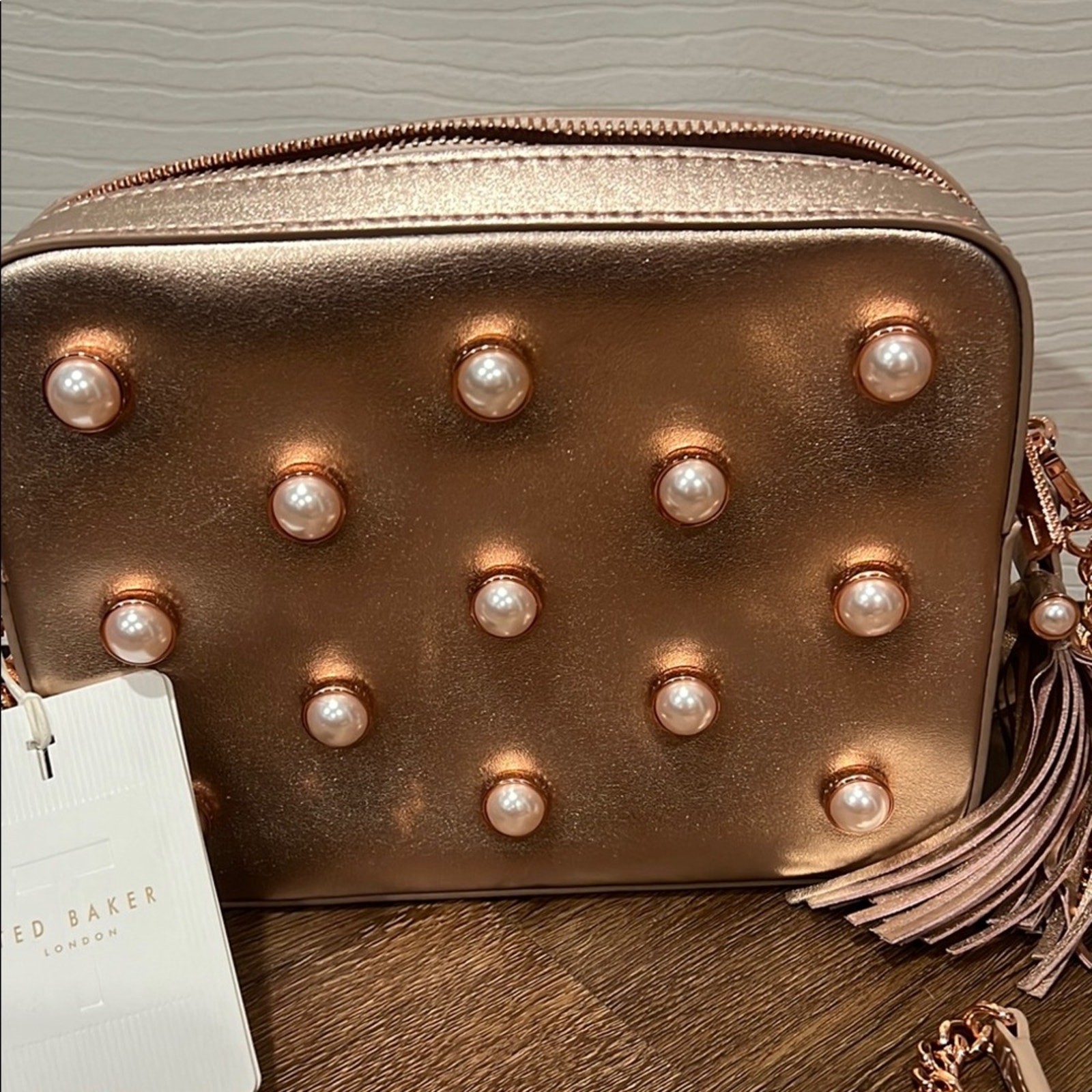 Ted Baker Gold Crossbody Bag with Studded Pearl Design
