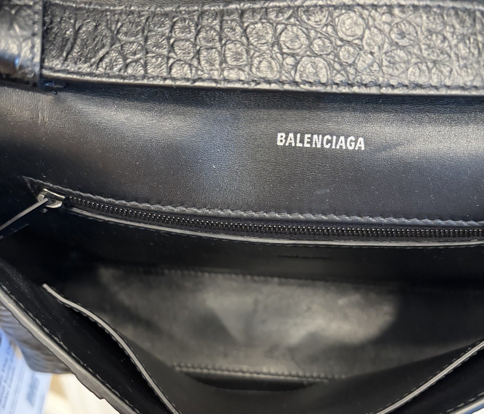 Pre Owned Black Croc Embossed Leather Balenciaga Shoulder Crossbody Handbag VGUC