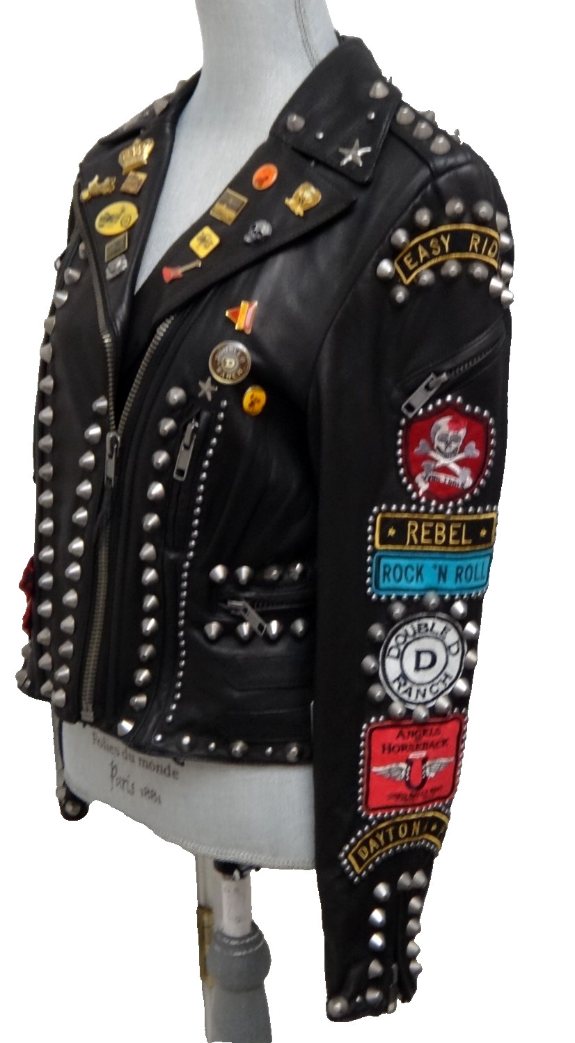 Double D Ranch Angels on Horseback Biker Jacket Embellished Black Leather Size M