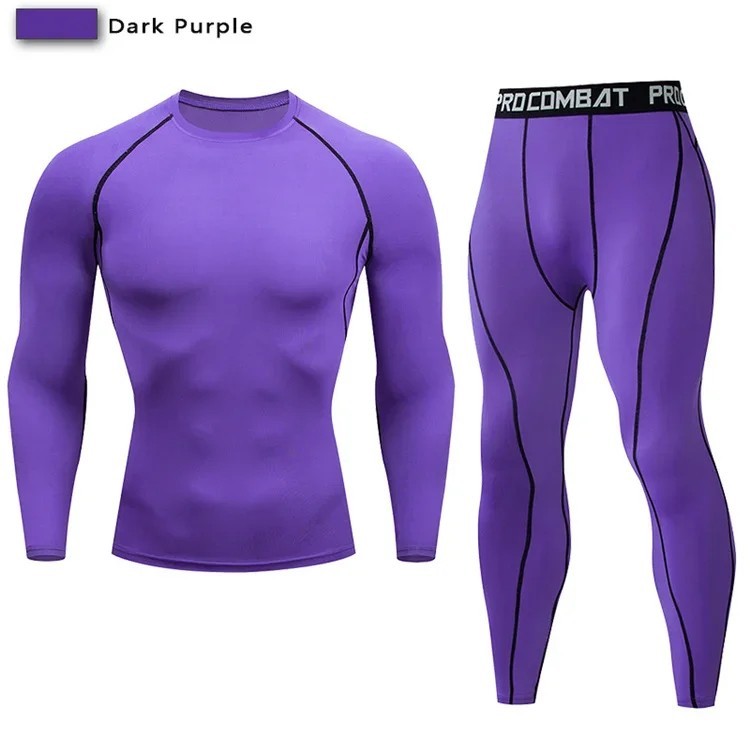 2Pcs Men Compression Sportswear Suit Elastic Training Yoga Sets Fitness Clothing