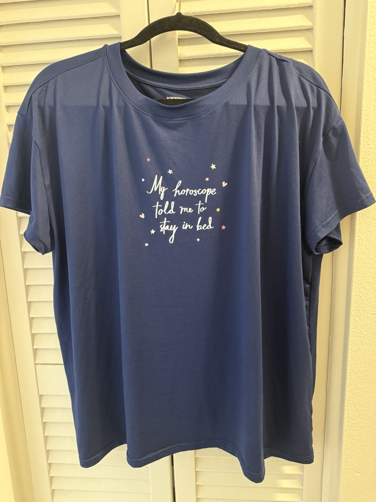 Joyspun Navy Blue Pajama Sleep T Shirt “My Horoscope told me to stay in bed”