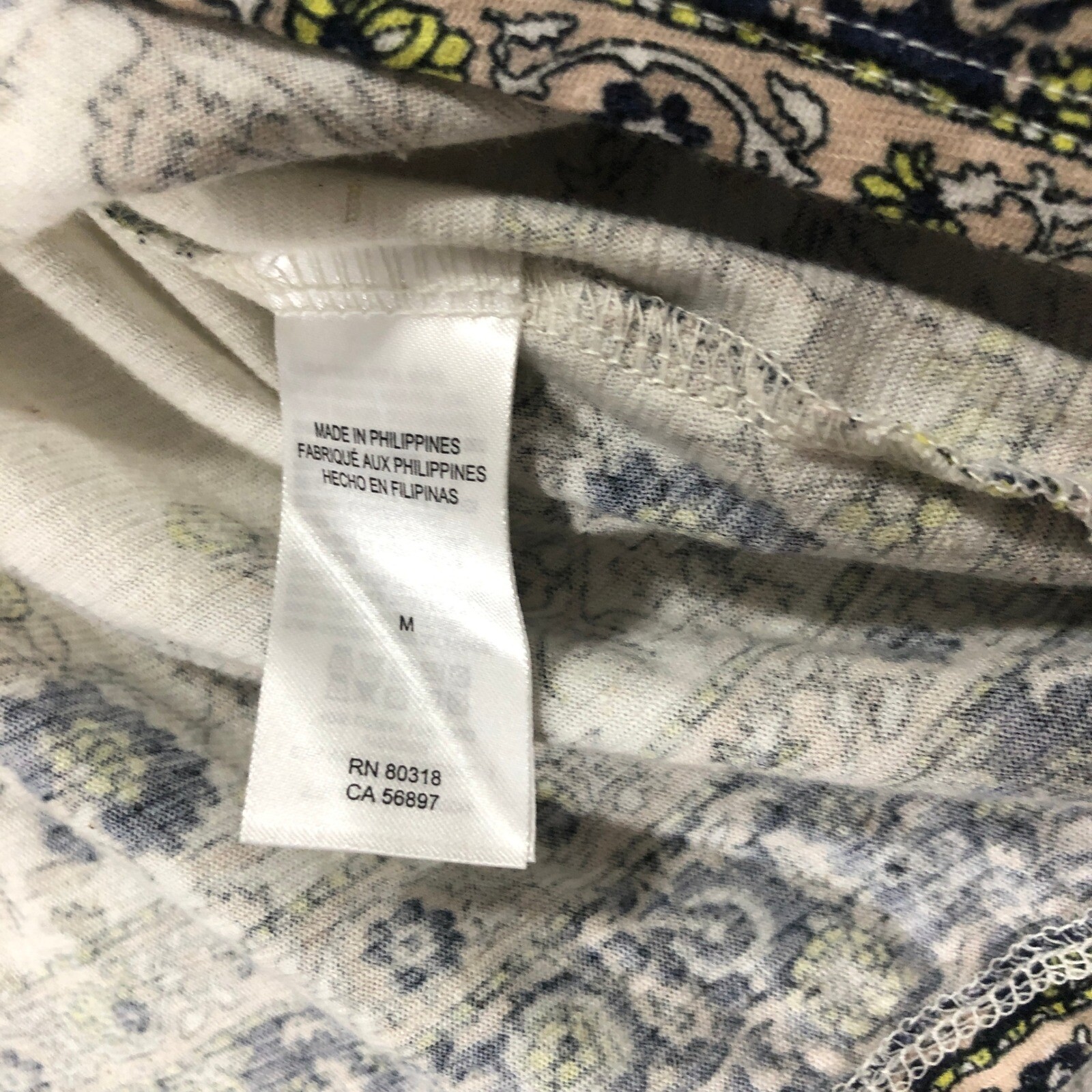 Lucky Brand Floral Peasant Top Tie Neck Long Sleeve Bohemian Blouse M