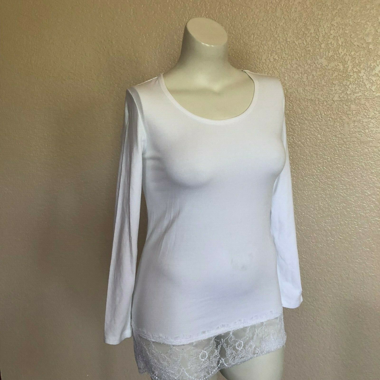 Soft Surroundings lace trim hem knit long sleeve tunic top Size XS New K034