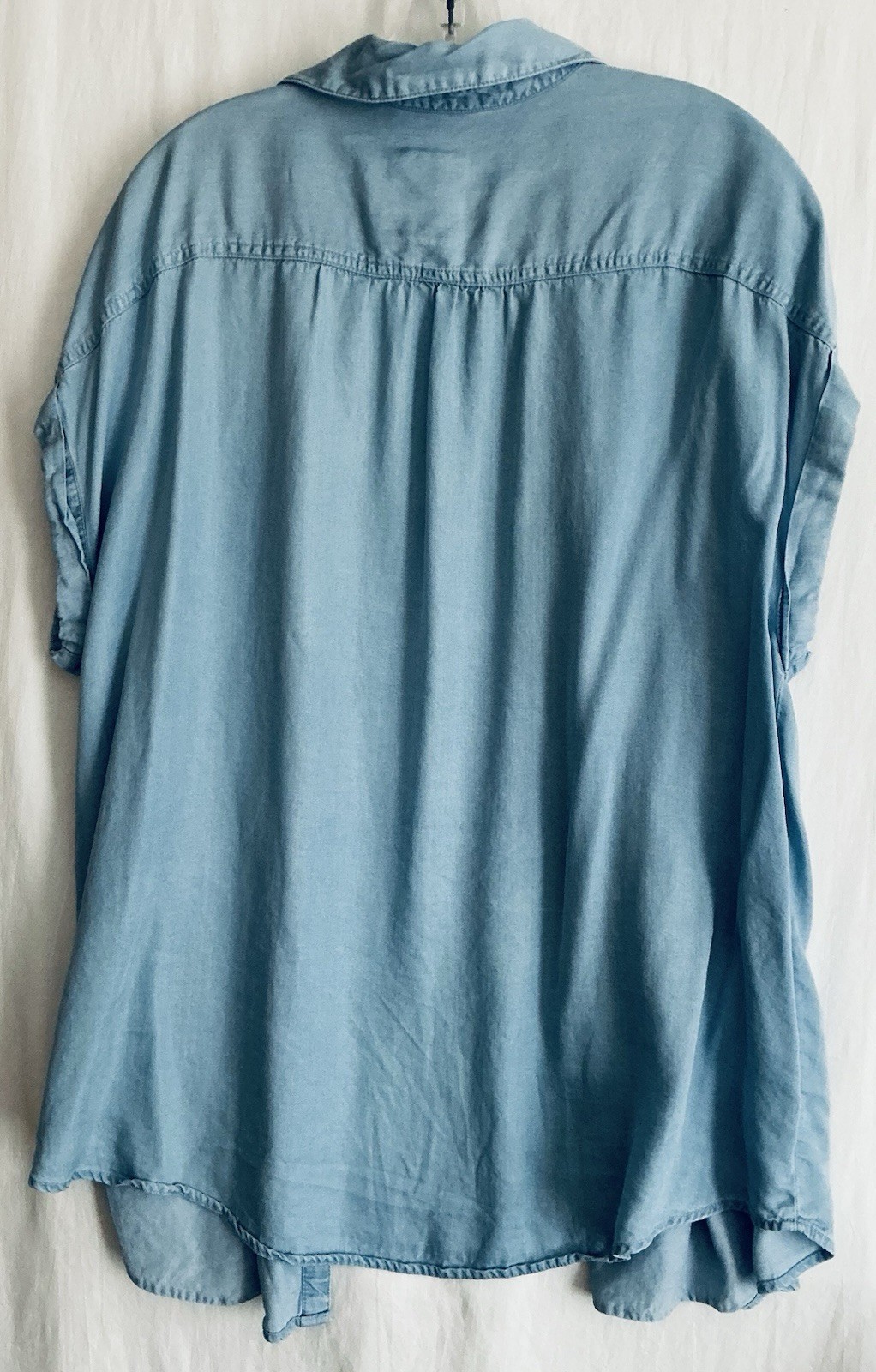 Style & Co XXL Blue Blouse Button Up Casual Cap Sleeve Pockets Collared Lyocell