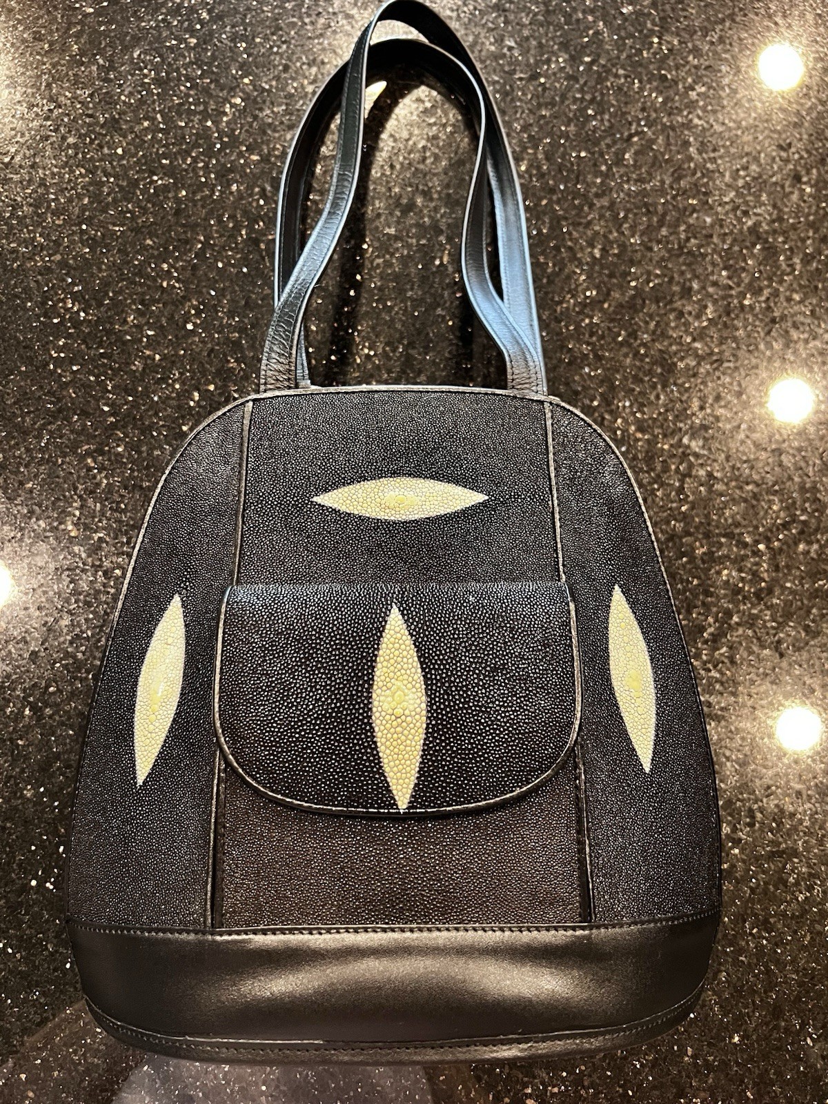 New Kismet Stingray Leather Black Mini Backpack Purse Duo Genuine Exquisite $$$$