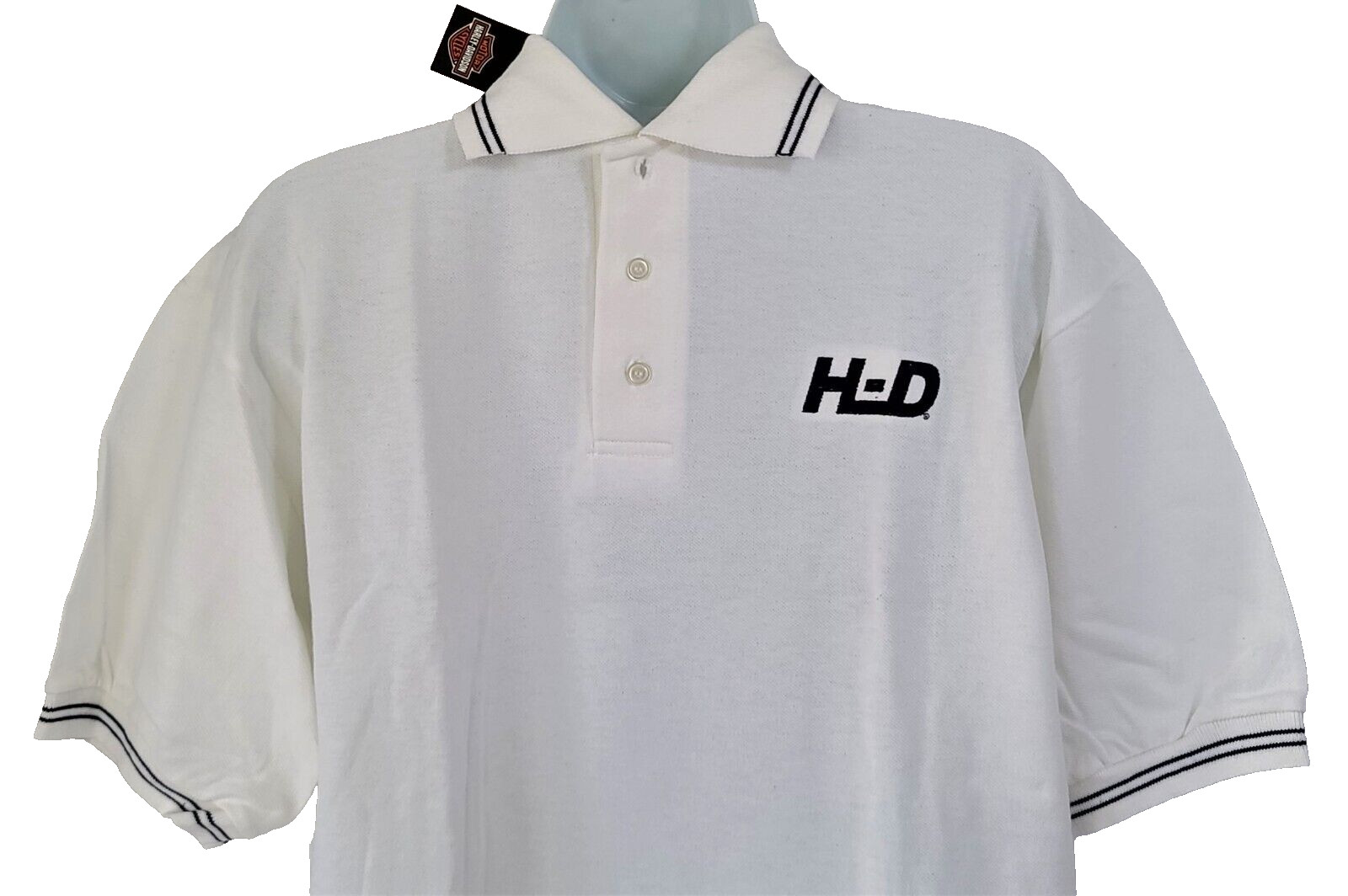 Harley Davidson SS Shirt Polo Golf White Texture Button Embroidered 47in Mens L