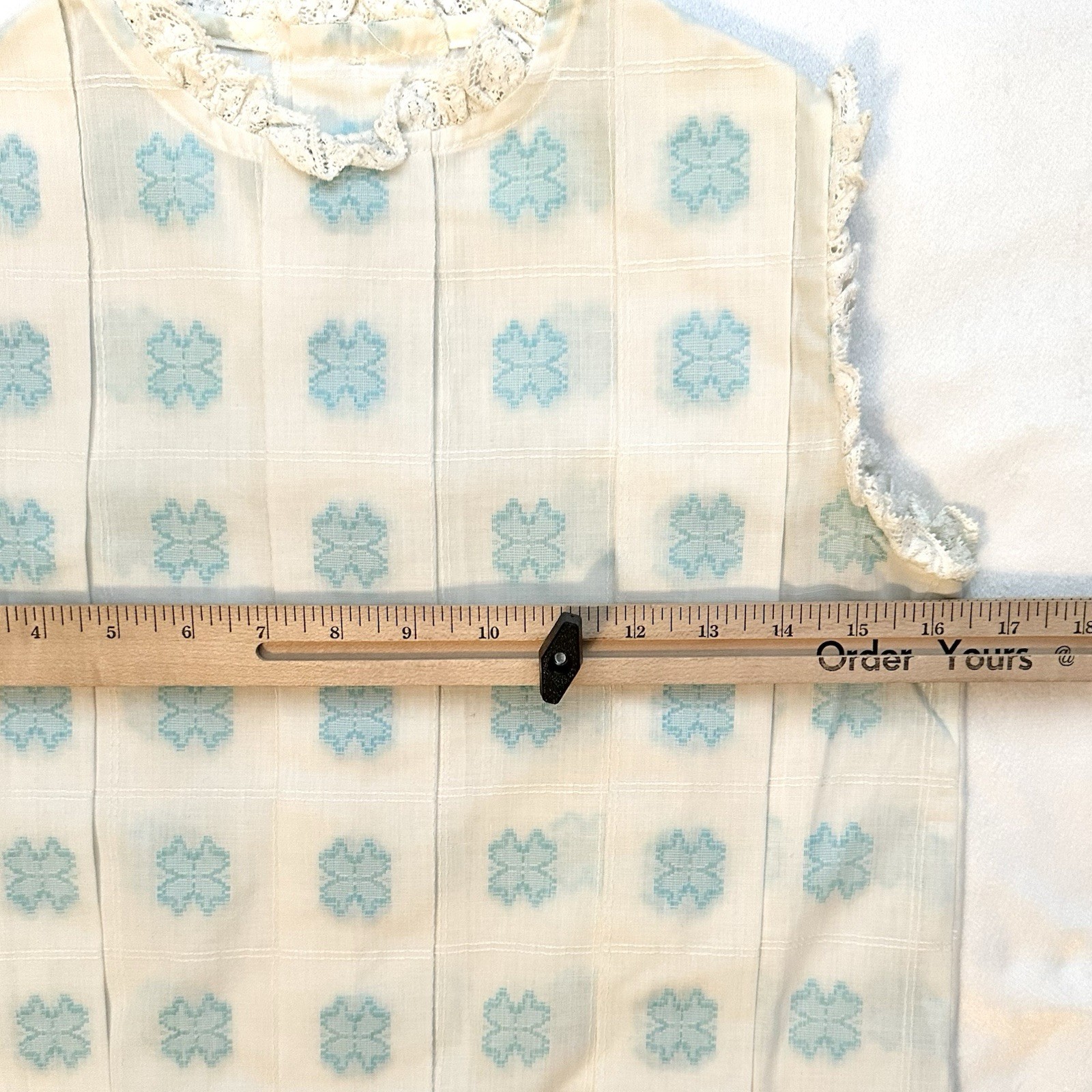Vintage Ever-Press Alyssa 70s Sleeveless Ivory& Blue Clover Shift Dress Girls XL