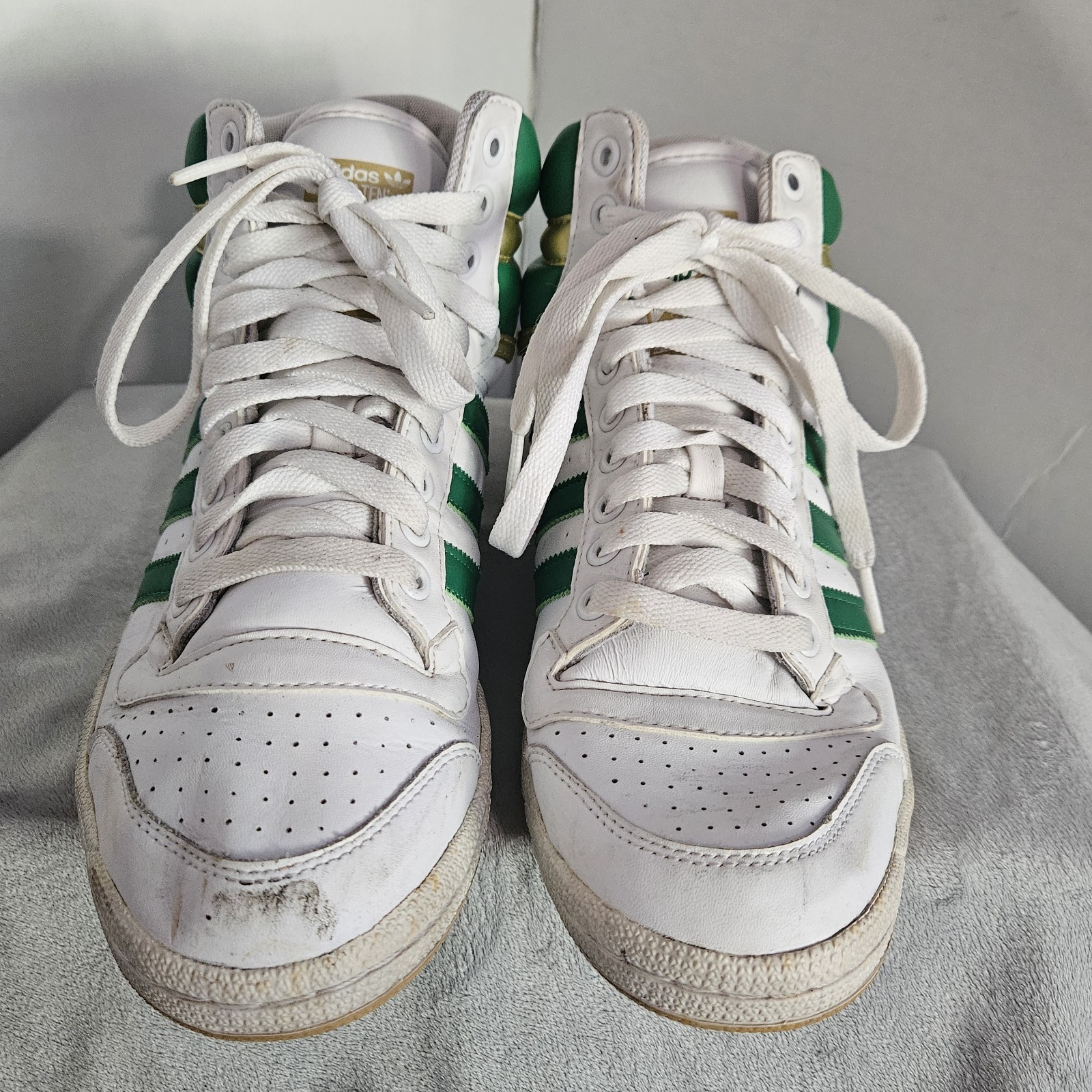 Adidas Top Ten Hi, White/Green/Gold, Men’s Size 8, Pre-Owned
