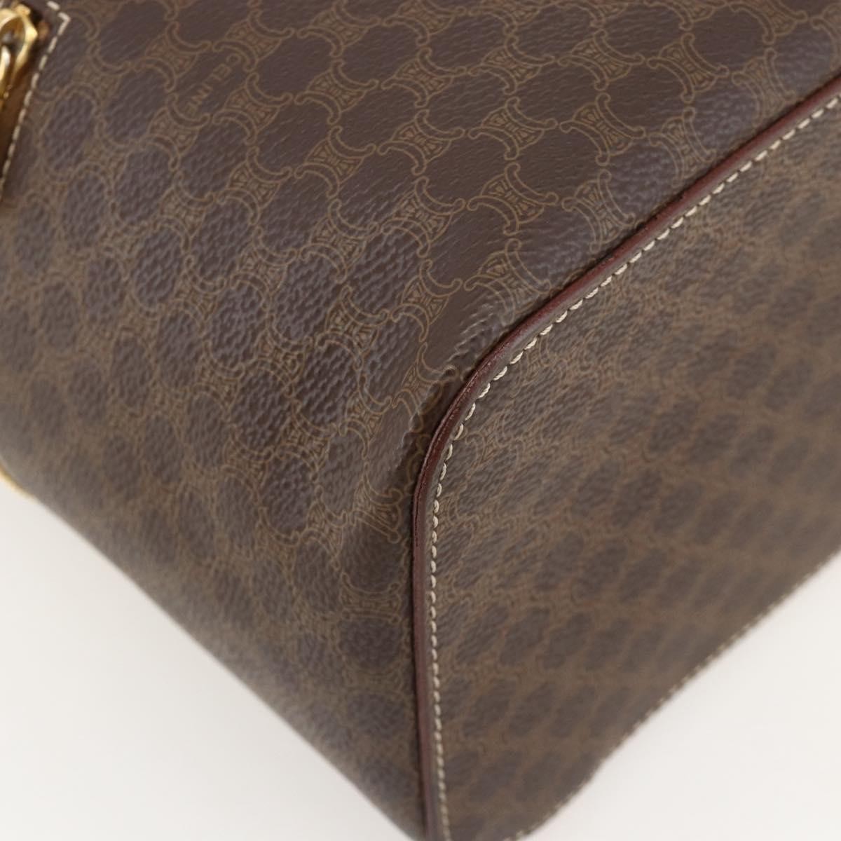 CELINE Macadam Canvas Backpack PVC Leather Brown Gold Auth YKZ829A