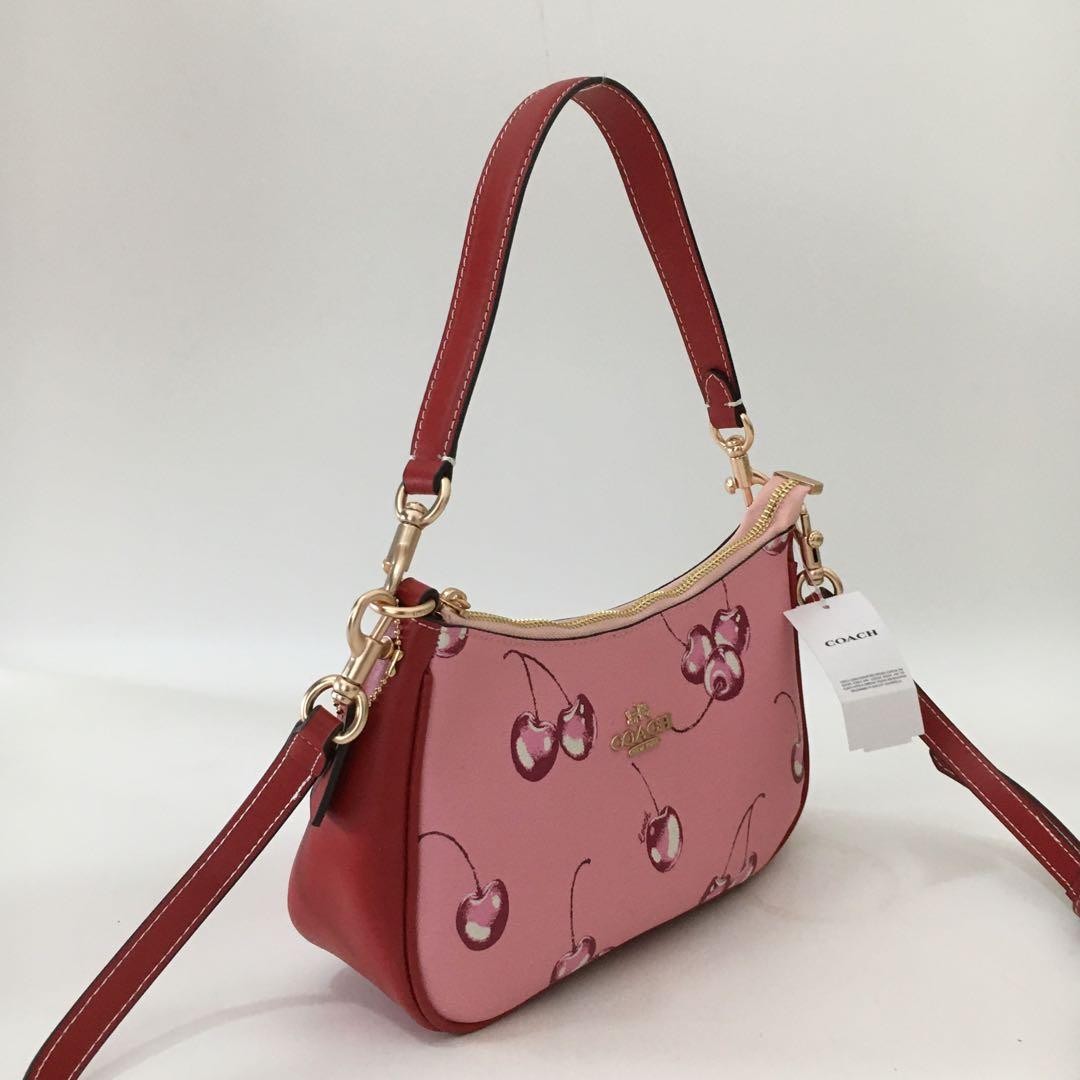 Coach CR290 Teri Shoulder Bag Pink Cherry Print Coated Canvas Leather Outlet