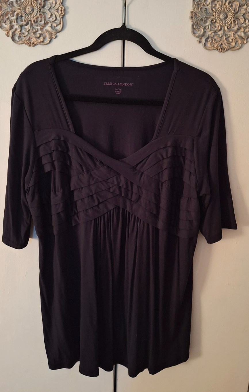 Jessica London Black Short-sleeved Cross-bodice Babydoll Top – Size 14/16