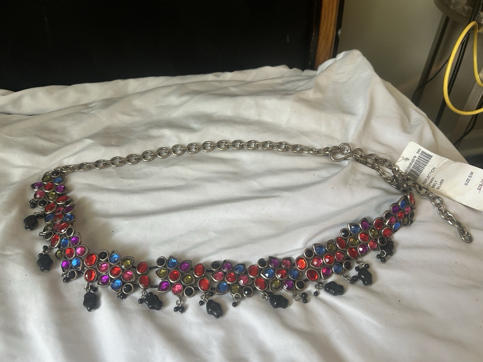 Multicolor Crystal Statement 28 inch belt. Adjustable Cable Chain Lobster