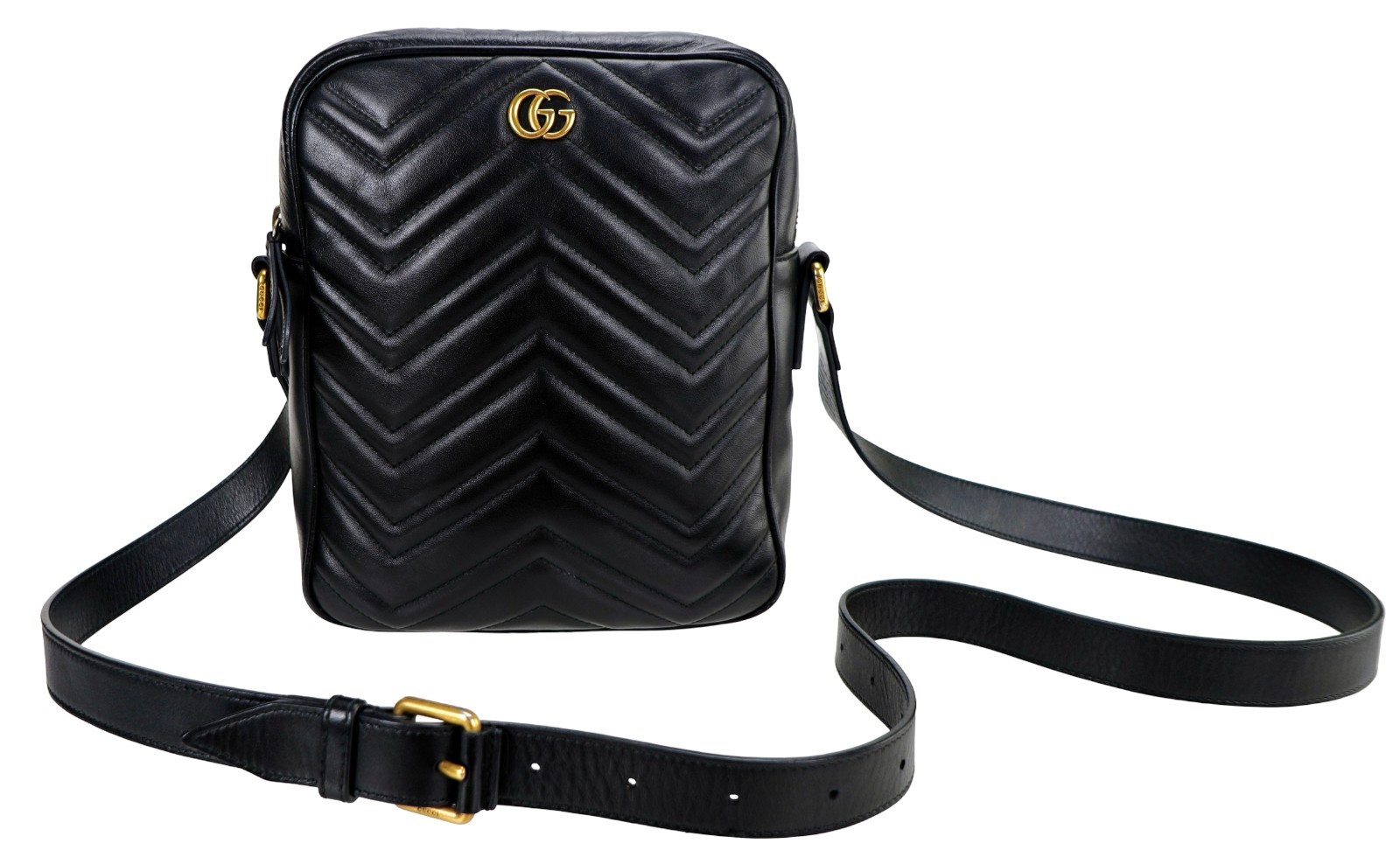 Authentic GUCCI Black Marmont Leather Crossbody Zip-Top Messenger Bag Italy