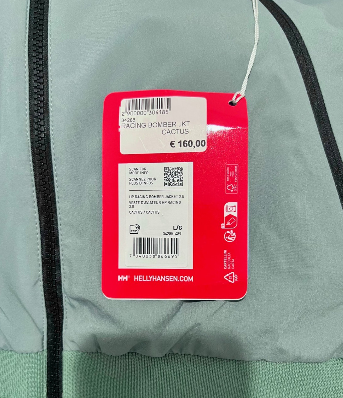 NWT Helly Hansen Men’s HP Racing Bomber Jacket Windbreaker, Cactus Green, Large